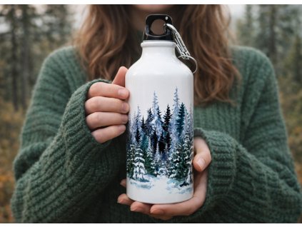 turisticka lahev s potiskem stromy les