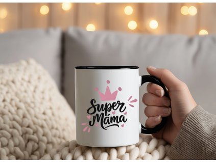 hrnek pro mamku super mama cerny