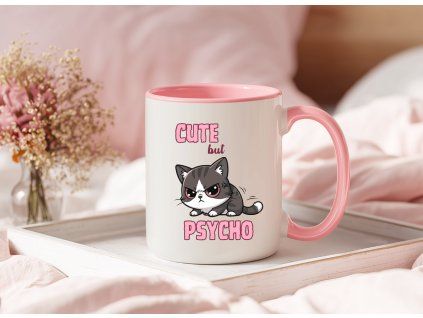 hrnek s kockou cute but psycho pink