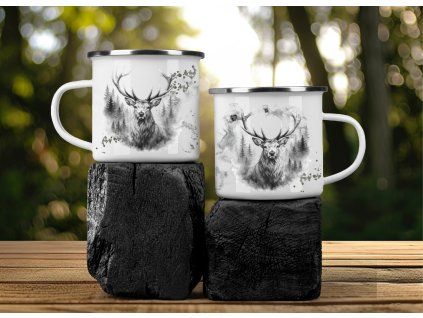 kovovy hrnek s jelenem