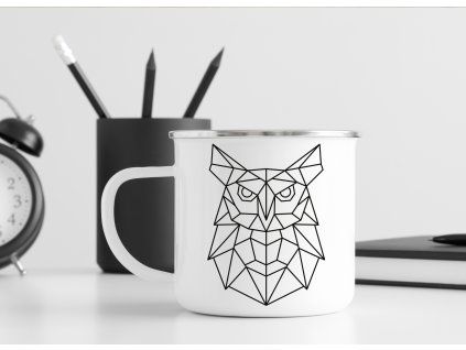 smaltovany plechacek se sovou