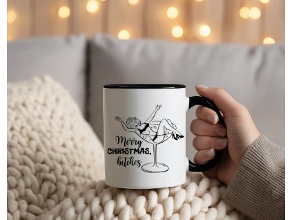 sarkasticky vanocni hrnek merry christmas bitches cerny