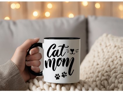 cat mom hrnek cerny