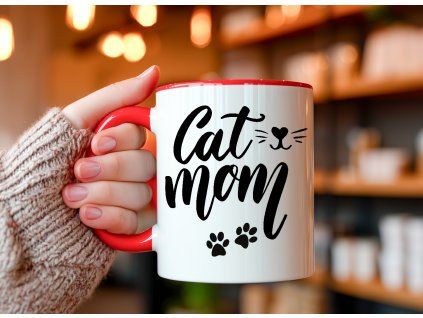cat mom hrnek cerveny