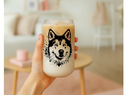 sklenicka s potiskem psa husky