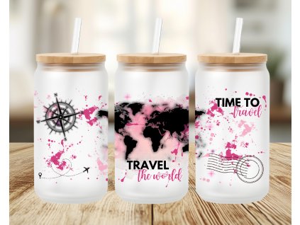 darek pro cestovatelku sklenicka s potiskem travel the world