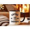 coffee is my therapy cerny hrnek na kavu