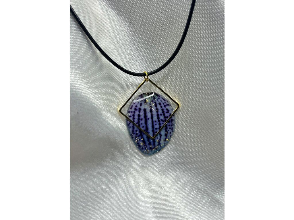 Epoxidový náhrdelník zlatá ocel modrá orchidej