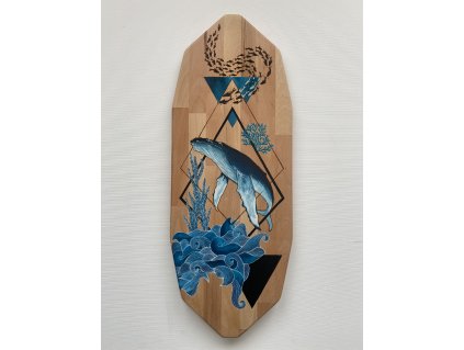 Balanční deska „Hlas oceánu“ – ruční malba akrylem + pyrografie