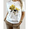 Designové bílé tričko s grafikou včely, 3D semišovými aplikacemi a krystalovými kameny