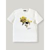Designové bílé tričko s grafikou včely, 3D semišovými aplikacemi a krystalovými kameny