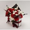 Flower box červeno bílý - růže s karafiáty