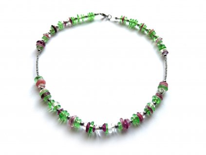 Zeleno růžový náhrdelník