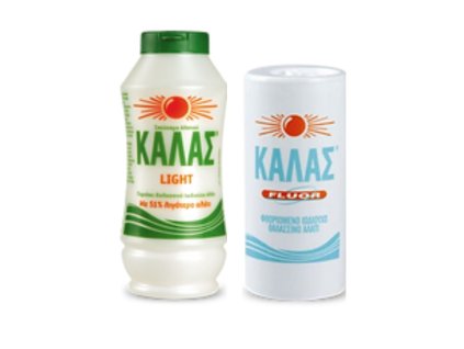 KALAS LIGHT Jemná mořská sůl 375gr, obsahuje o 51 % méně soli + FLUOR fluorovaná jodovaná, 250gr