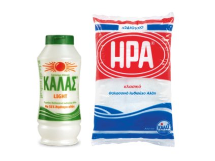 KALAS LIGHT Jemná mořská sůl 375gr, obsahuje o 51 % méně soli + HERA Jemná jodizovaná 1kg