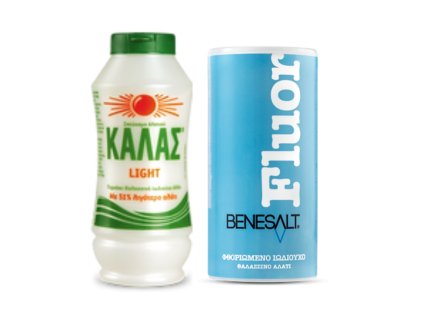 KALAS LIGHT Jemná mořská sůl 375gr, obsahuje o 51 % méně soli + BENESŮL Fluoridovaná jodizovaná 250gr