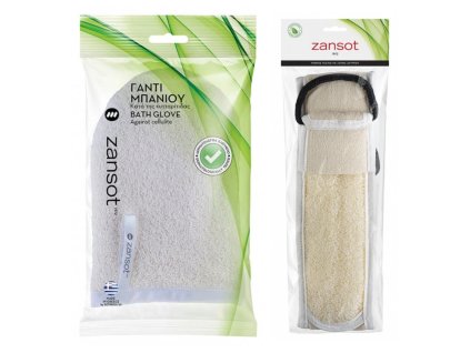ZANSOT Rukavice anticelulitidní a ručník 100% bavlna + Peeling na záda s egyptskou lufou