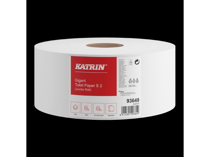93649 katrin jumbo toilet paper roll small 100 meters 2 ply official product image