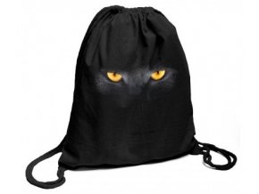Bavlněný batoh na záda černý s potiskem žluté oči