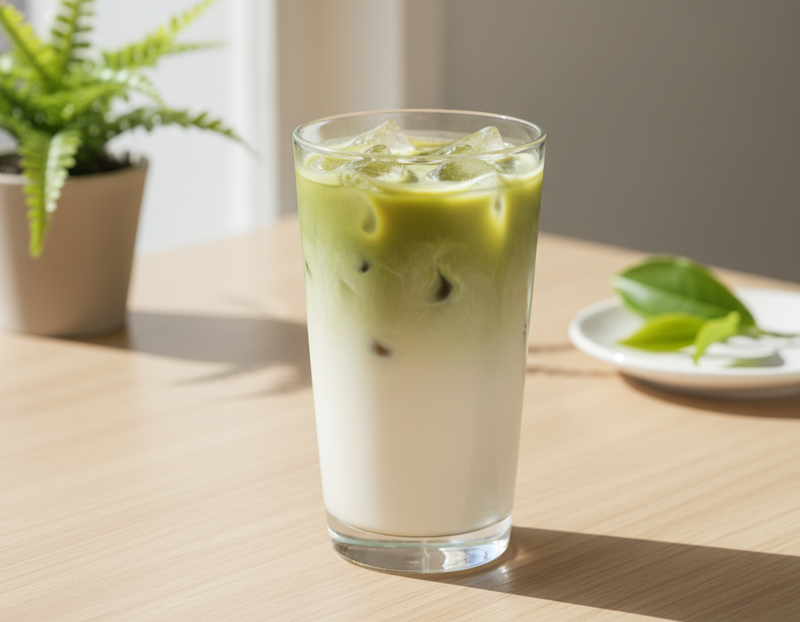 Ledové matcha latte s vanilkou