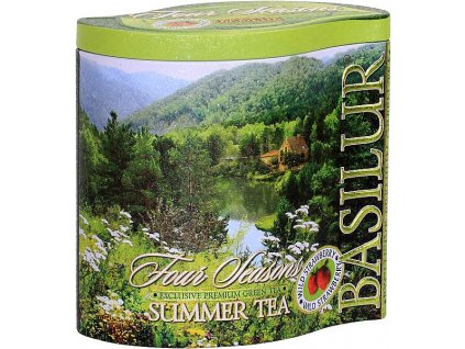 2568 basilur four seasons summer tea letni zeleny caj s lesni jahodou sypany 100g plechova cajova doza