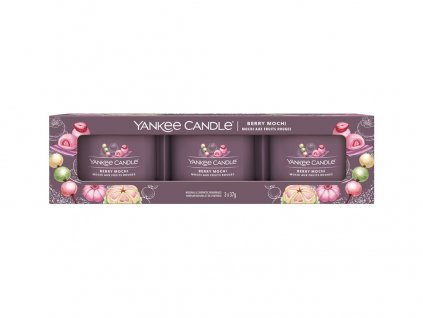 VONNÉ SVÍČKY YANKEE CANDLE - SADA VOTIVNÍCH SVÍČEK VE SKLE. Vůně švestka, vanilka, meruňka. BERRY MOCHI. 3x37g