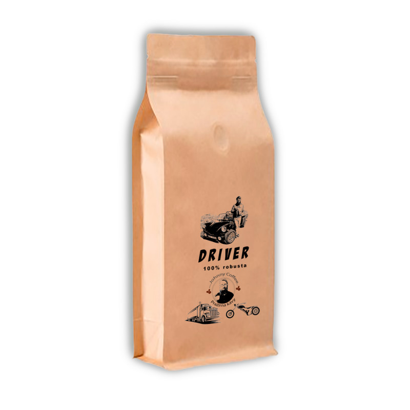 ZRNKOVÁ káva JOHNNY COFFEE -  řidič, s vysokým obsahem kofeinu. 100% ROBUSTA. Tmavě pražená. 250g. DRIVER