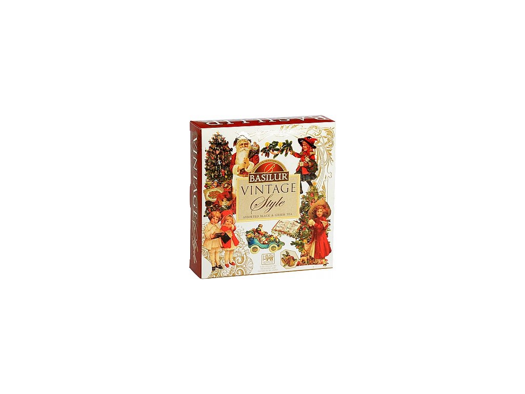 Basilur vianočné čaje ochutené ovocím, čierne čaje a zelený čaj - Vintage style assorted, 40 porcií v prebale. Vianočný čaj