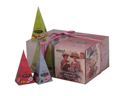 Darčeková kolekcia bielych pyramídových čajov Liran s mangom a mučenkou, čučoriedkou a citrusy. 12 porcií. Charme de Thé