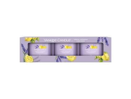VONNÉ SVIEČKY YANKEE CANDLE - SADA VOTÍVNYCH SVIEČOK V SKLE - CITRÓN A LEVANDUĽA. LEMON LAVENDER, 3x37g