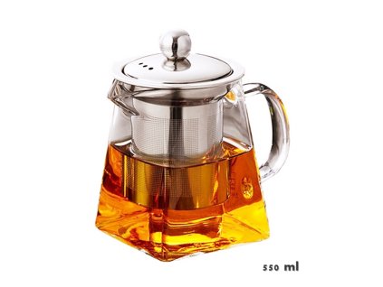 Kanvica na čaj značky HOME na prípravu čaju s ultra jemným nerezovým sitkom, z borosilikátového skla, kanvička 550 ml