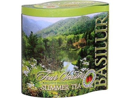 BASILUR Four Seasons Summer Tea - letná zelený čaj s lesnou jahodou, sypaný. 100g. Plechová čajová dóza