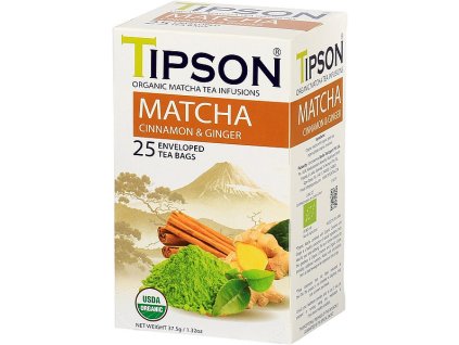 BIO MATCHA čaj so škoricou a zázvorom, porciovaný s prebalom, 37,5g (25x 1,5g) Cinnamon and Ginger, Tipson