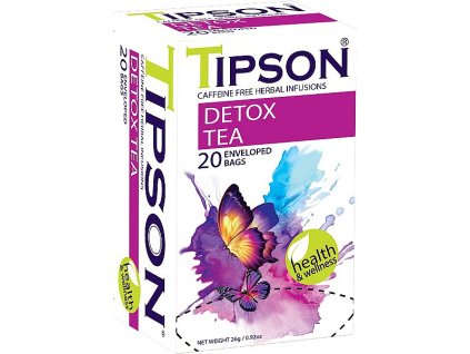Bylinný čaj zo Srí Lanky čistiaci - kurkuma, zázvor, koriander, korenie, mäta. Porciovaný v prebale, 26g (20x1,3g). Wellness Detox Tea, Tipson