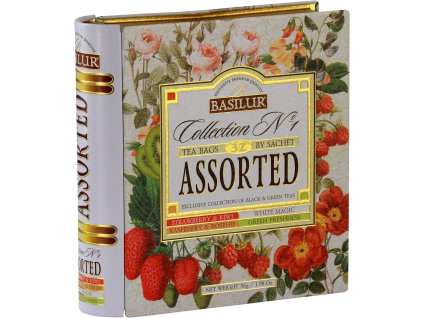 Basilur kniha Assort 32 No.1 plech, čierny a zelený čaj ochutený . Čajová kniha, porciovaný, 56g - 32 porcií, Tea book.