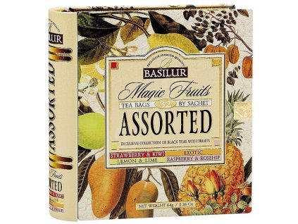Basilur zmes čiernych čajov ochutených ovocím v darčekovom balení čajové knihy, porciovaný v prebale, 64g (32x2g), Tea book - magic fruits
