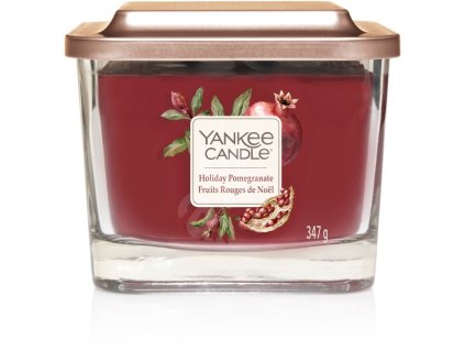 VONNÁ SVIEČKA YANKEE CANDLE, vôňa granátového jablka a čerešní - Holiday Pomegranate, hranatá stredná, 3 knôty, 347g