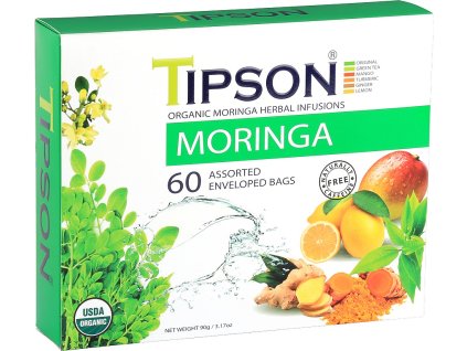 BIO čaj MORINGA značky Tipson zo Srí Lanky, darčeková kazeta 60x1,5g. Certifikát USDA Organic