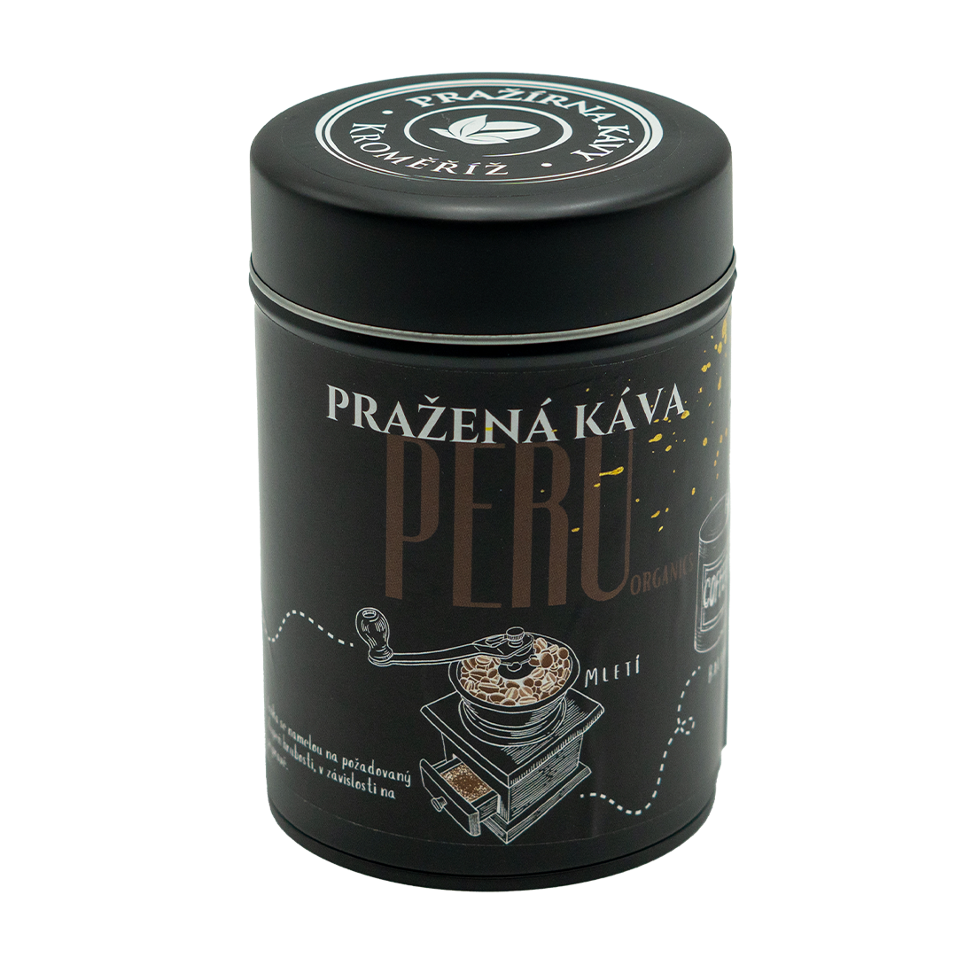 Káva Kroměříž Pražená káva v černé dárkové plechovce – BIO Peru Organics 200 g