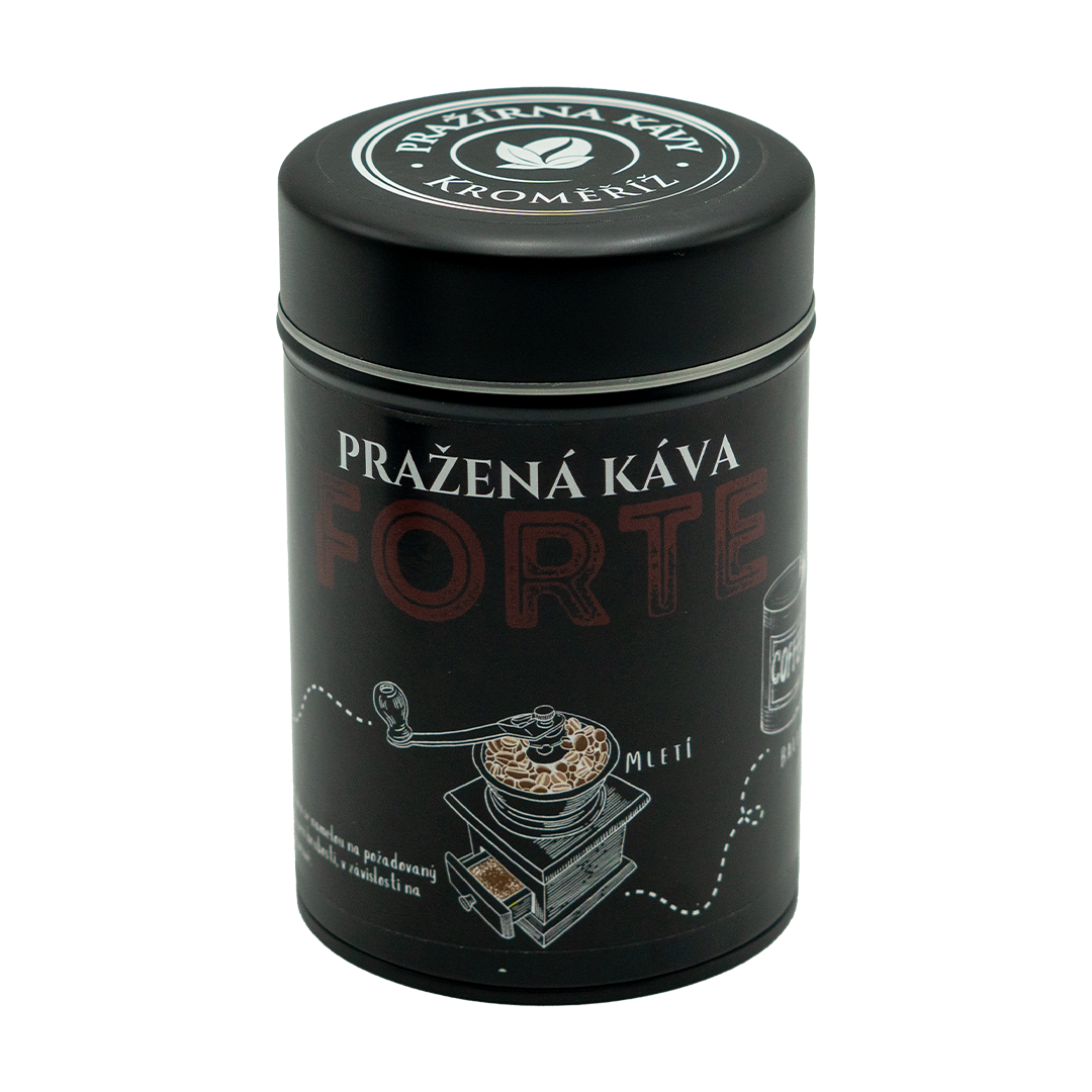 Káva Kroměříž Pražená káva v černé dárkové plechovce – Caffé Forte 200 g