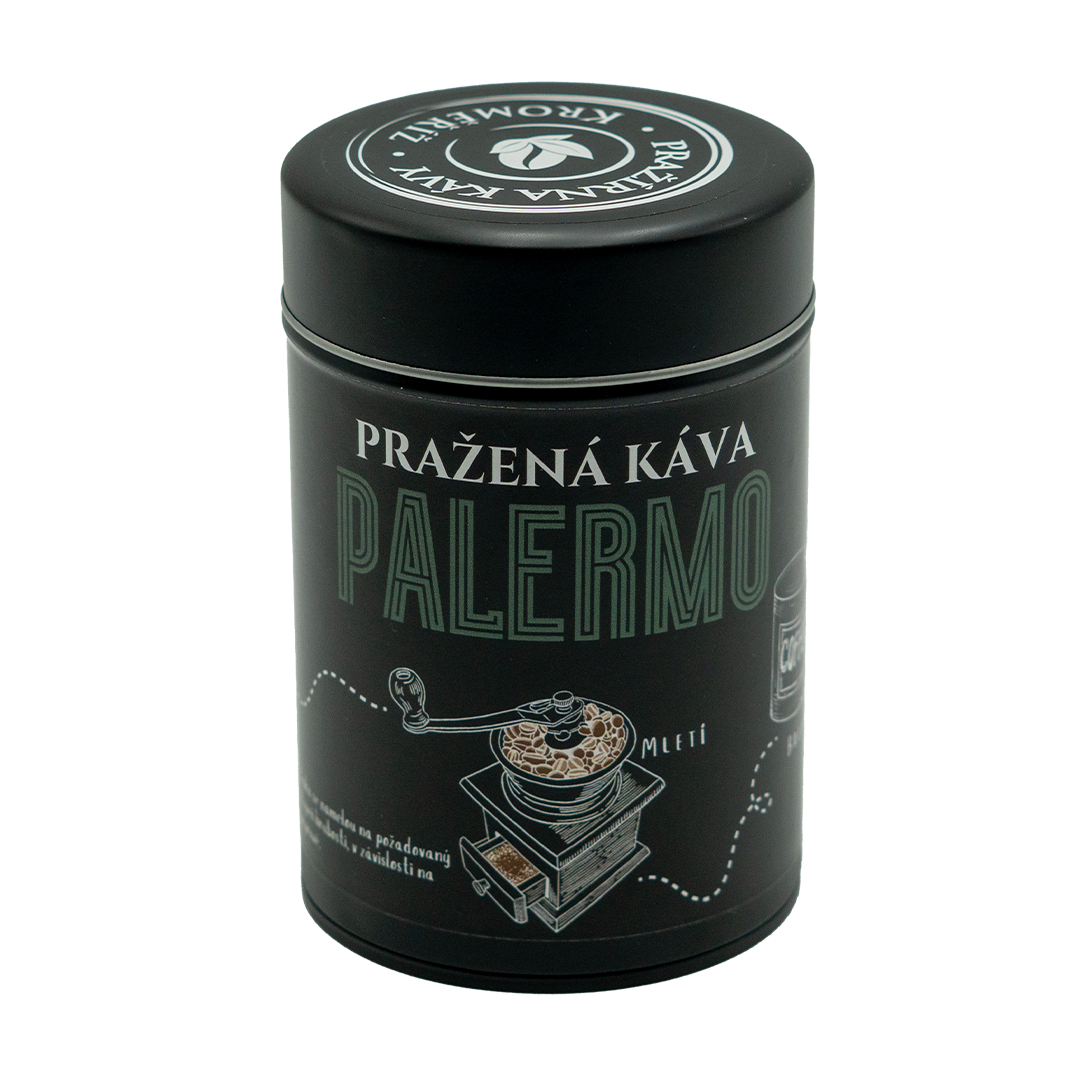 Káva Kroměříž Pražená káva v černé dárkové plechovce – Espresso směs Palermo 200 g