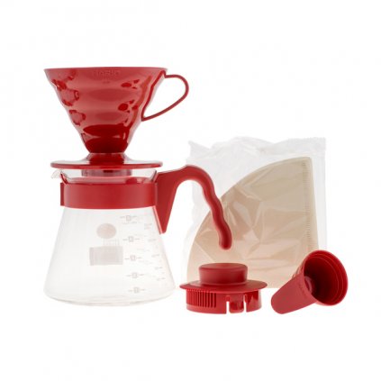 hario dripper set V60 02 cerveny