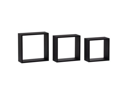 Polička nástěnná, sada 3 ks, MDF, barva černá matná, baleno v ochranné fólii (Rozměr 30x11.7,  27x11.7,  24x11.7 cm, Barva primární Černá)