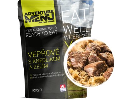 Adventure menu - Pork with dumplings and cabbage