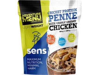 Adventure menu - Cricket protein penne with chicken in creole cream sauce