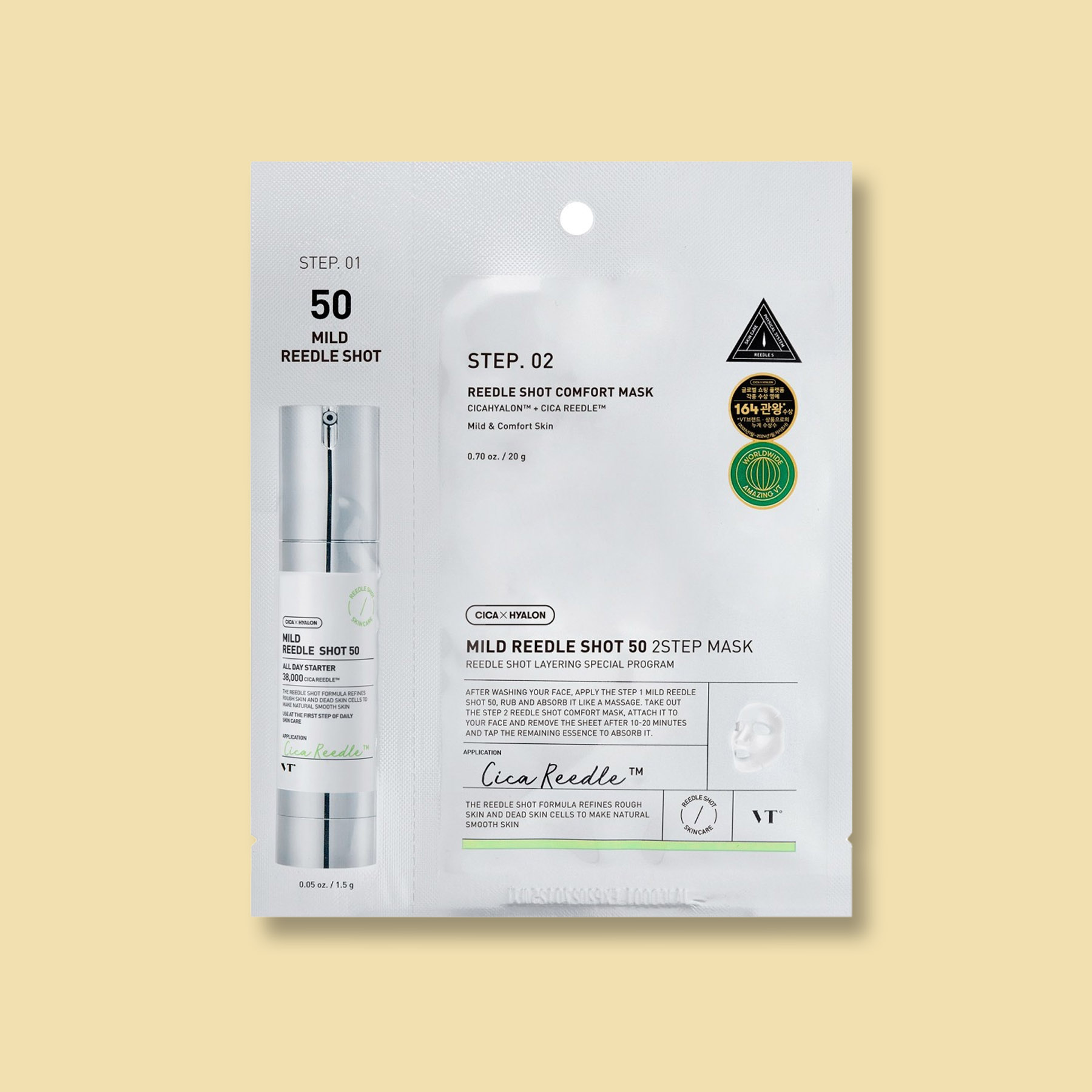 VT Cosmetics Dvojfázová posilňujúca maska na tvár s mikroihličkami Mild Reedle Shot 50 2-Step Mask 1.5 g 25 g 1 ks