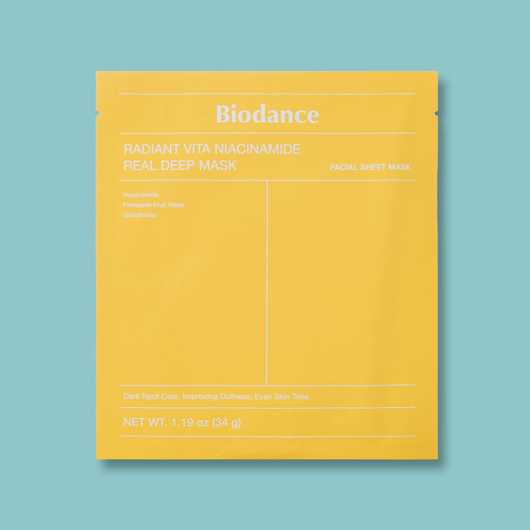 BIODANCE Radiant Vita Niacinamide Real Deep Mask rozjasňujúca maska pre pleť s hyperpigmentáciami 34 g Balenie: 4ks (box)