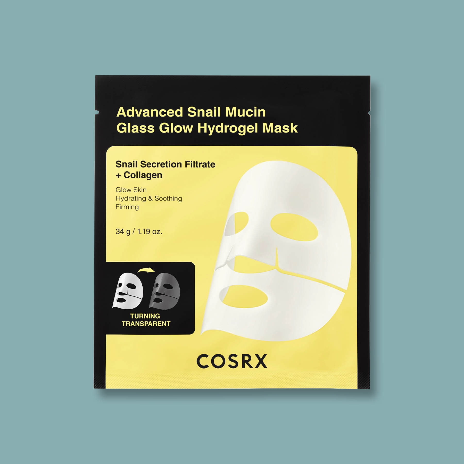 Cosrx Advanced Snail Mucin Glass Glow Hydrogel Mask Rozjasňujúca hydrogélová maska so slimačím mucínom 34 g Balenie: 3ks (box)