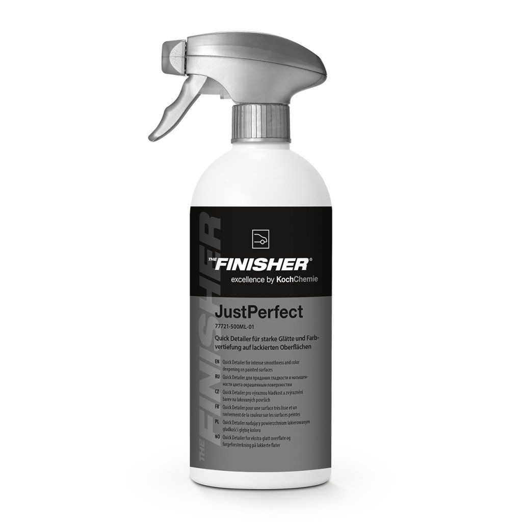 Rozprašovač Koch Chemie The Finisher JustPerfect v objeme 500 ml, rýchly detailer na osvieženie laku medzi umytiami.