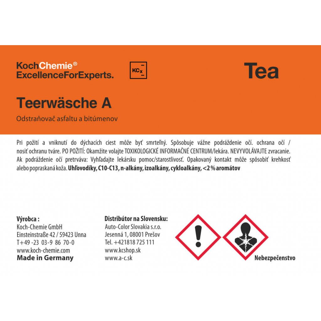 Koch Chemie produktová etiketa - Teerwäsche A - Odstraňovač asfaltu